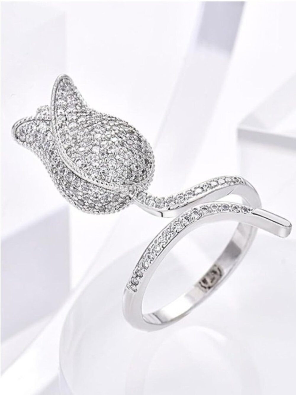 Luxury Pave Tulip Wrap Adjustable Ring